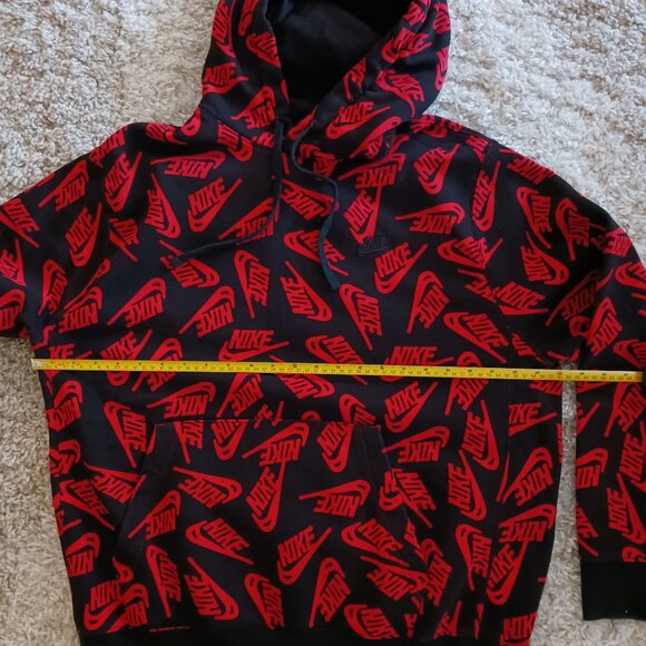 Nike Mens Hoodie Black Red Long Sleeve Draw String Graphic Size Large Grunge Y2K - Picture 6 of 8